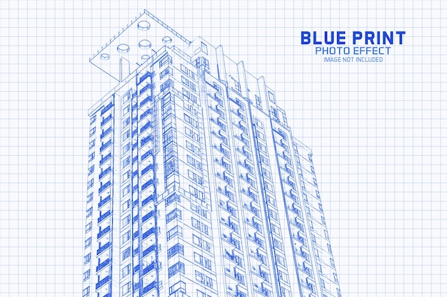 PSD architectuur schets blauwdruk foto-effect sjabloon
