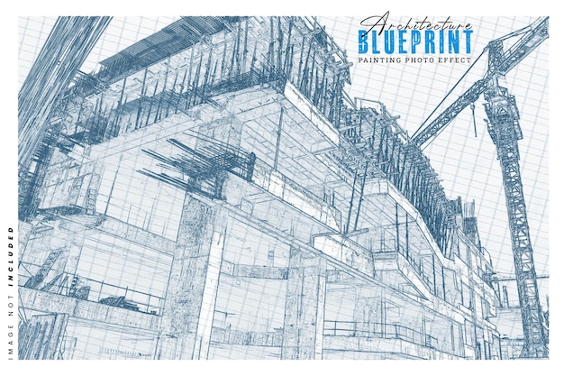 Architectuurschets en blauwdrukfoto-effect