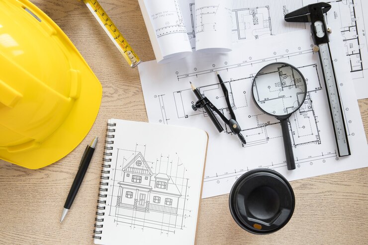 PSD architektura skład z notatnika makieta i kask