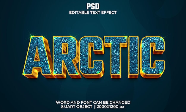 Effetto di testo modificabile 3d artico psd premium con sfondo