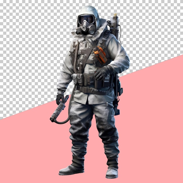 PSD arctic explorer with thermal mask and gear full body isolated object transparent background