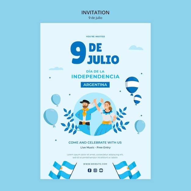 PSD modello di invito per la festa dell'indipendenza dell'argentina