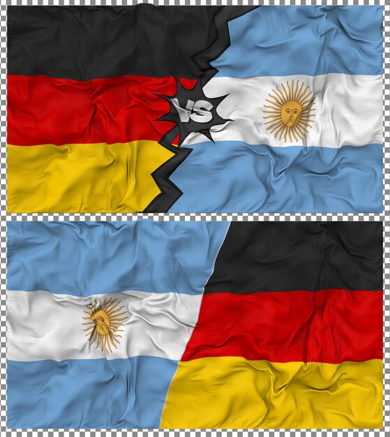 argentina vs germany half combined flag cloth bump texture 3d rendering