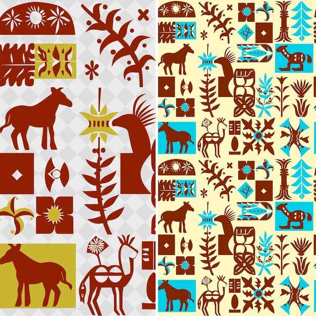 PSD argentine gaucho patterns with stylized animal and plant mot creative abstract geometric vector