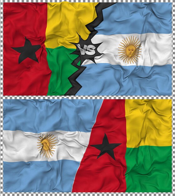 Argentinië versus Guinee-Bissau Half gecombineerde vlag Cloth Bump Texture 3D Rendering