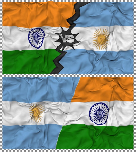 Argentinië versus India Half Combined Flag Cloth Bump Texture 3D Rendering