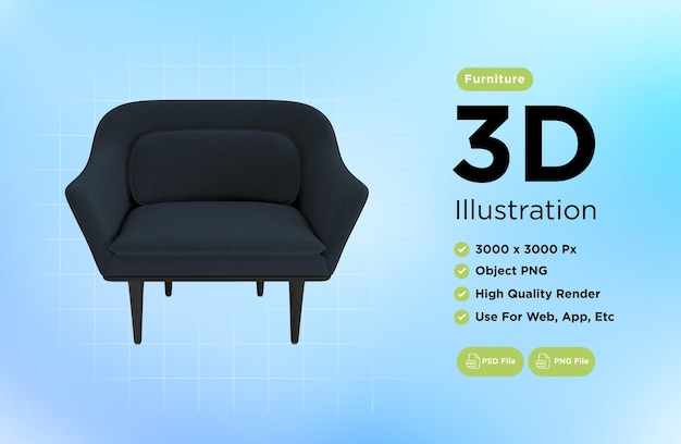 Armchair for home and office on a transparent background isolated object png 3D rendering