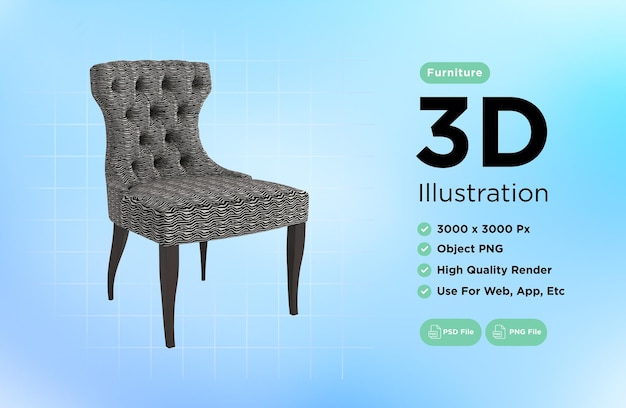 Armchair for home and office on a transparent background isolated object png 3D rendering