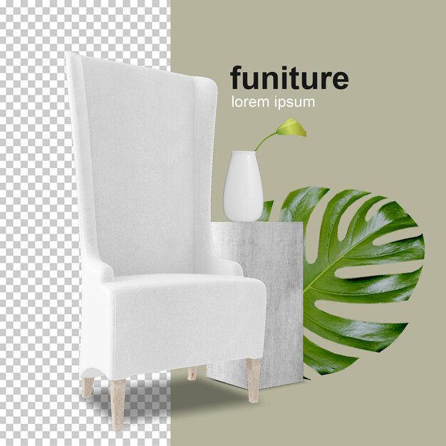 Poltrona con foglia di monstera in rendering 3d