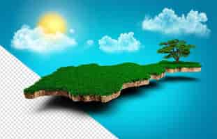 PSD armenia map realistic 3d map of bolivia clouds tree sun rays on bright blue sky 3d illustration