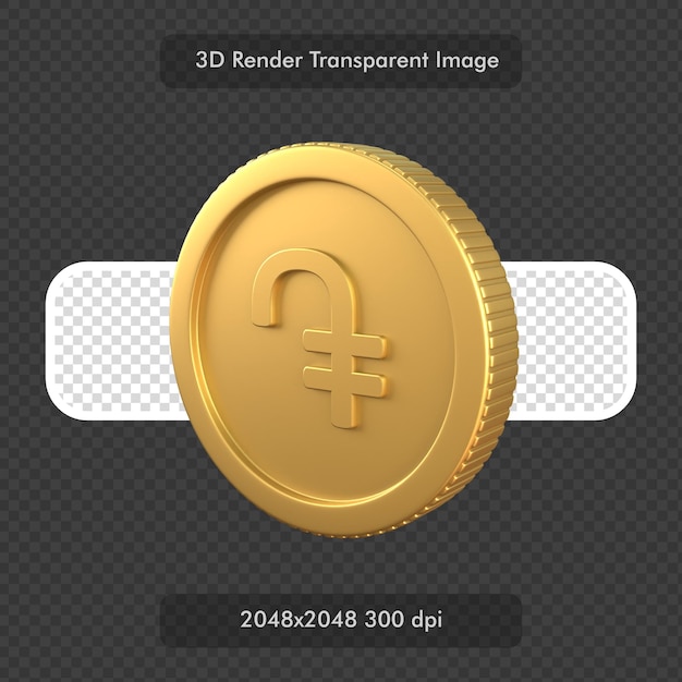 Armenian dram currency sign on gold coin 3d render illustration