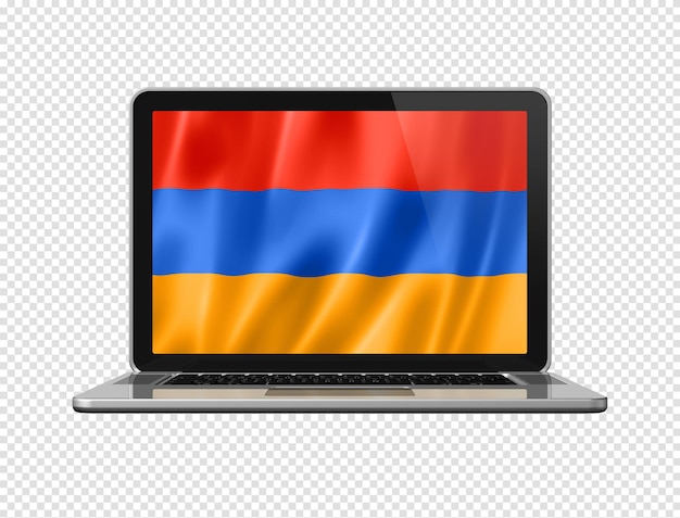 PSD armeńska flaga na ekranie laptopa odizolowana na białej ilustracji 3d