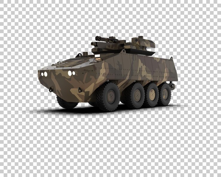 PSD бронированная машина изолирована на фоне 3d-илюстрации