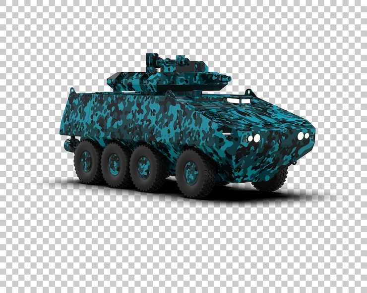 PSD бронированная машина изолирована на фоне 3d-илюстрации