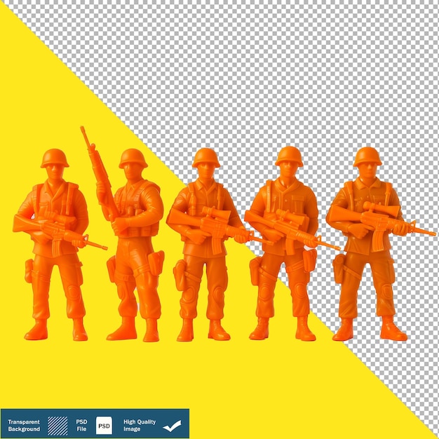 PSD uomini dell'esercito soldati giocattolo di plastica arancione foto 4k sfondo trasparente reale png psd