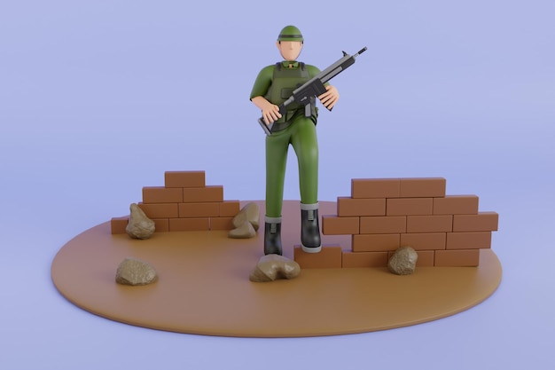 軍事訓練 3D 插圖 軍隊在營地的訓練 士兵爬過障礙物
