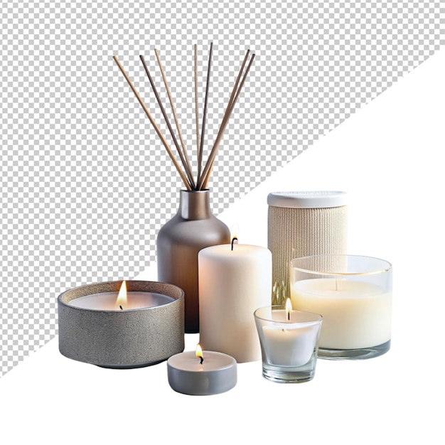PSD aroma candles and scent on transparent background