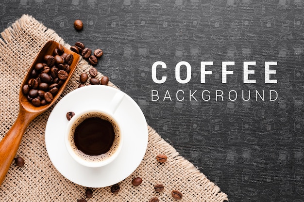 PSD aromatic coffee with coffee beans background