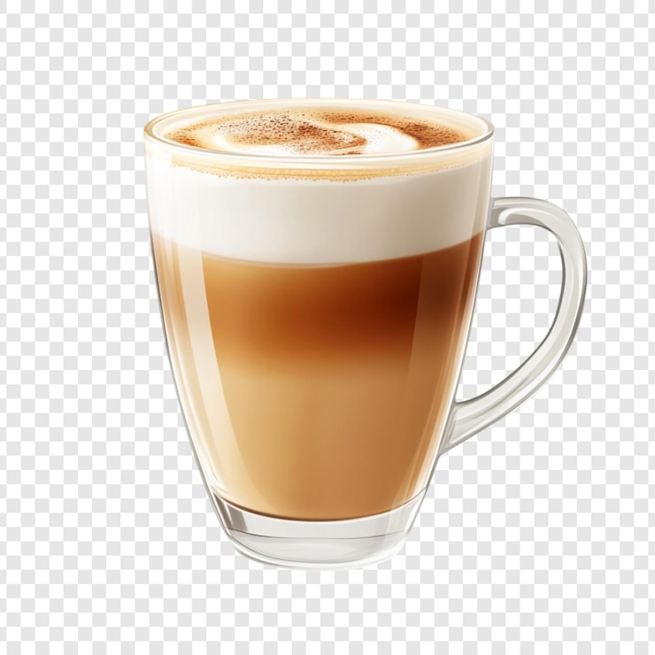 PSD aromatic latte in a glass mug indulge in the creamy layered delight of this cafe beverage perfect for a cozy morning or afternoon treat