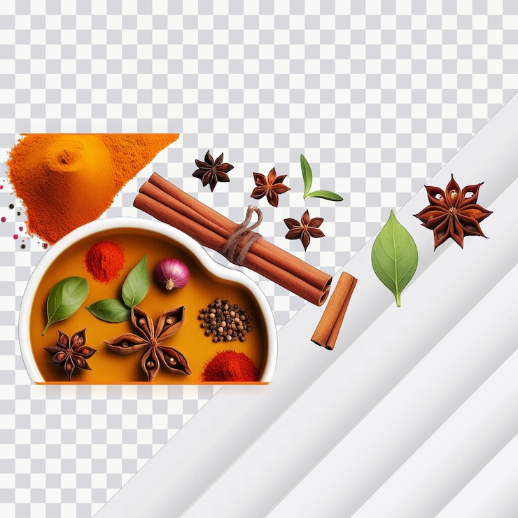 PSD aromatic spices collection isolated on light background
