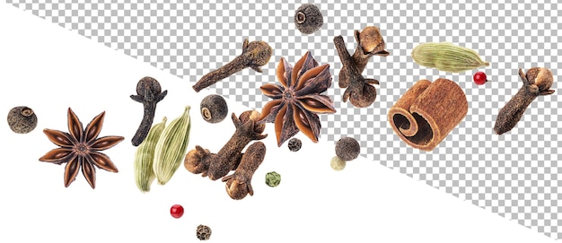 Aromatic spices isolated on white background