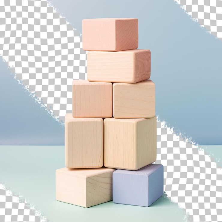 PSD arrange wooden blocks made from natural wood on a transparent background viewed from above space available for text