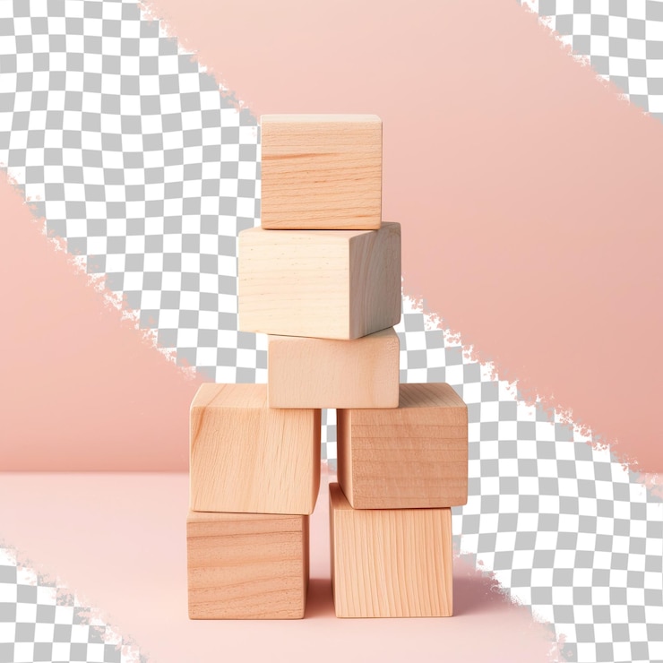 PSD arrange wooden blocks made from natural wood on a transparent background viewed from above space available for text