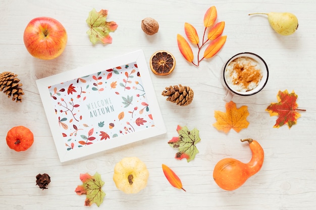 Arrangement of autumn decor with mock-up