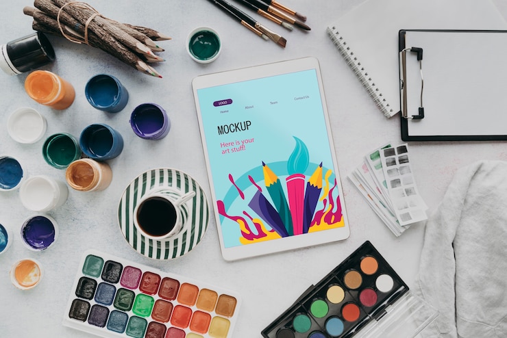 PSD arrangement of creativity objects and a mock-up tablet