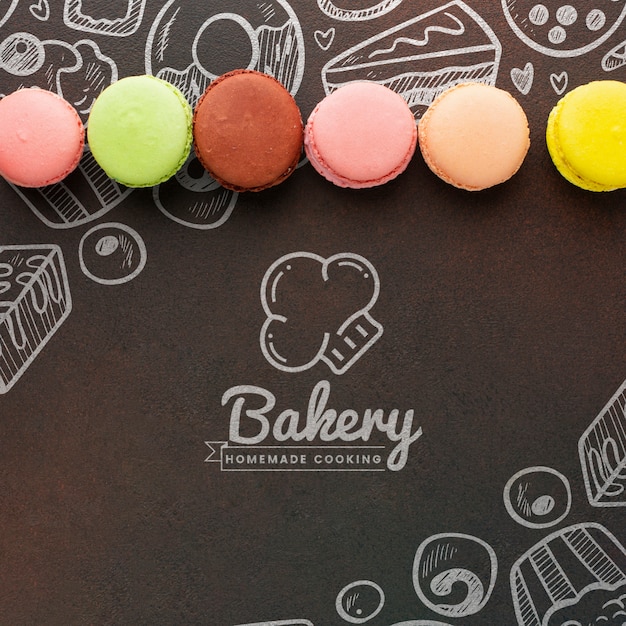 Arrangement of macarons with mock-up