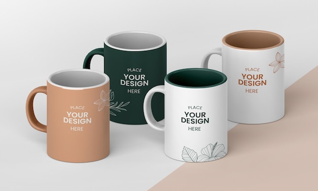 PSD arrangement of minimal coffee mugs