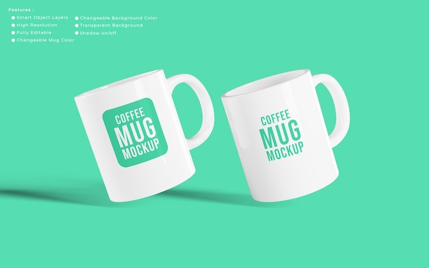 Arrangement of minimalist realistic coffee cups mugs mockup with editable background color