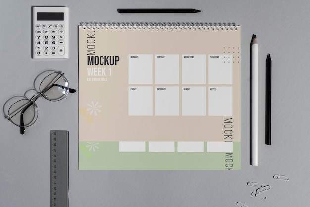 PSD arrangement of mock-up calendar indoors