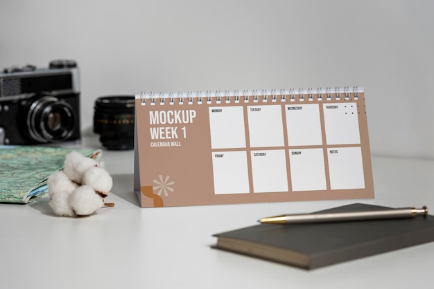 Arrangement of mock-up calendar indoors