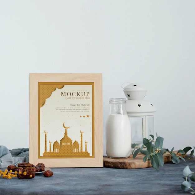 PSD arrangement of mock-up ramadan frame indoors