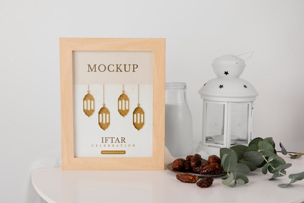 Arrangement of mock-up ramadan frame indoors