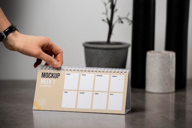 Arrangement of mock-up table calendar indoors
