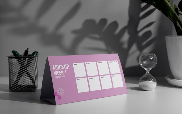 Arrangement of mock-up table calendar indoors