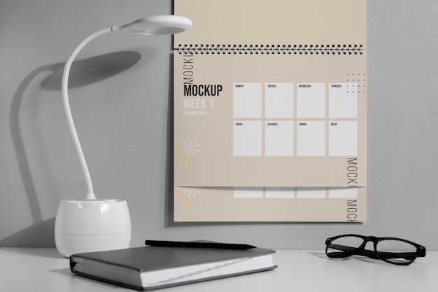 PSD arrangement of mock-up wall calendar indoors