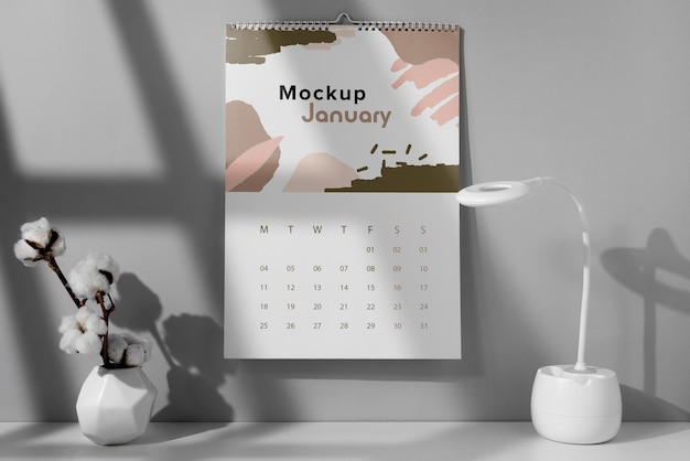 Arrangement of mock-up wall calendar indoors