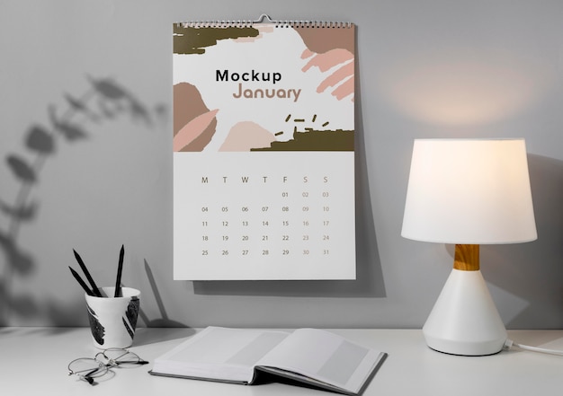 Arrangement of mock-up wall calendar indoors