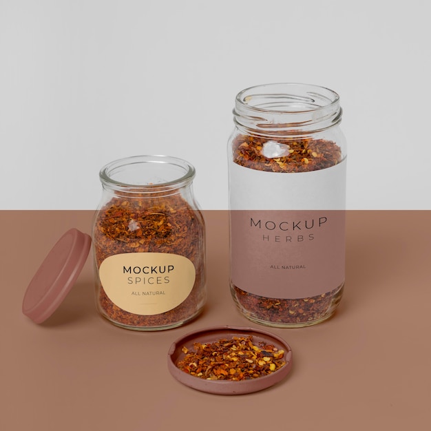 PSD arrangement of spices with label mock-up