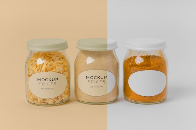 arrangement of spices with label mock-up