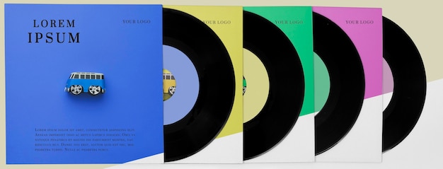 Arrangement of vinyl records mock-up