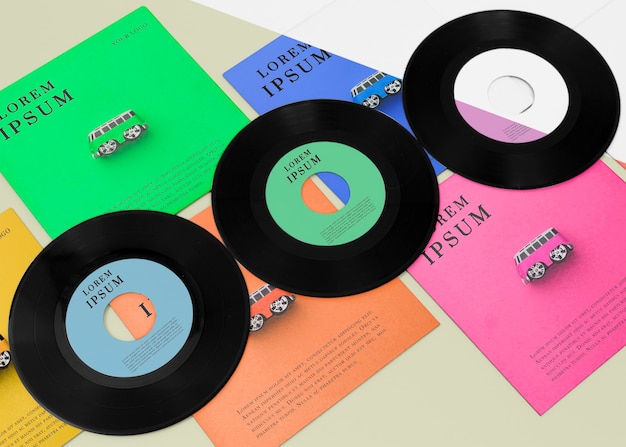 arrangement of vinyl records mock-up