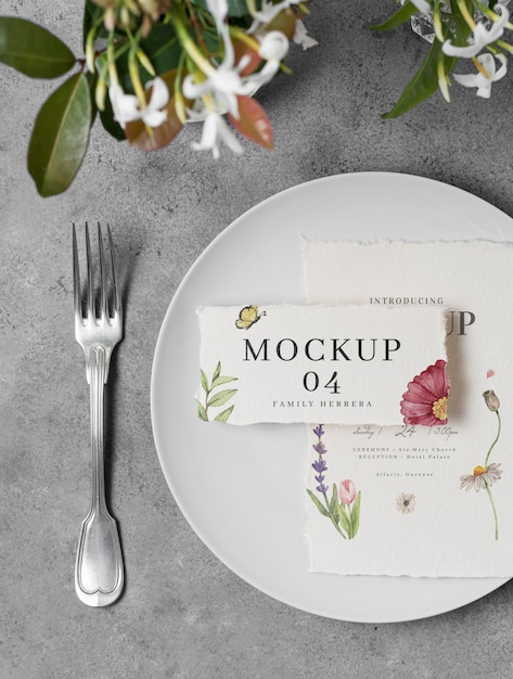 arrangement of wedding mock-up cards