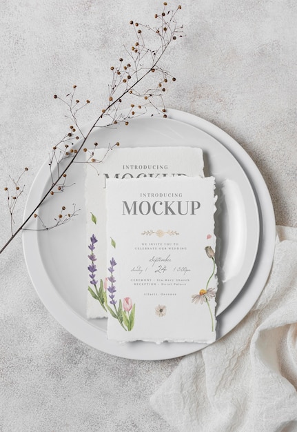 arrangement of wedding mock-up cards