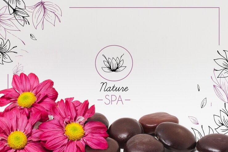 PSD arrangement with stones and flowers for spa salon template