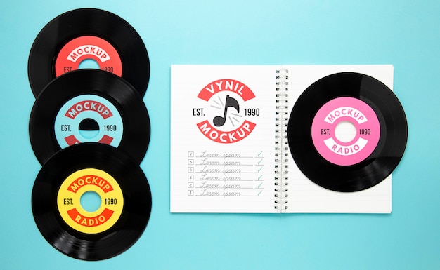 arrangement with vinyl records mock-up