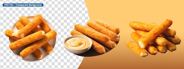 PSD array of breadcrumbencrusted mozzarella cheese sticks